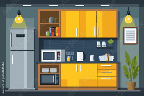 Modern Kitchen Interior with Sleek Appliances and Vibrant Cabinetry
