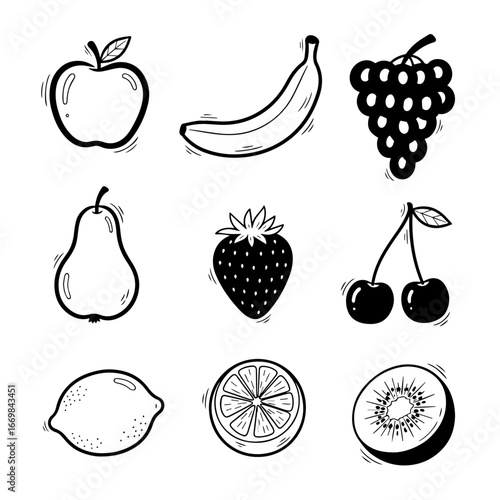 Set Fruits coloring page	