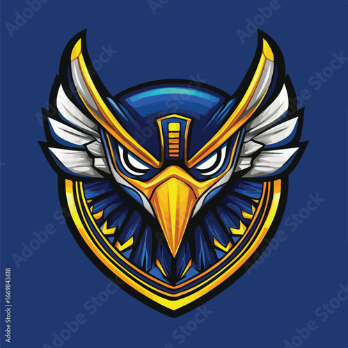 Winged Eagle Head Mascot Logo Esport Vector Design for Team Branding and Print	