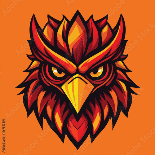 Aggressive Orange and Red falcon Bird Mascot Head Graphic for Sports Team Logo	