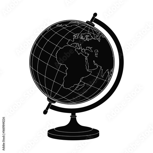 Detailed World Globe Silhouette Illustration on Stand for Geography Education and Exploration