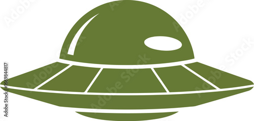 Retro olive green flying saucer ufo icon vector art isolated on white vector