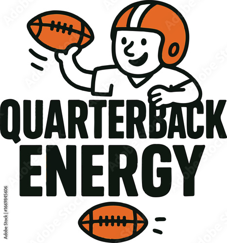 Playful quarterback energy typography design for t shirts isolated on transparent background