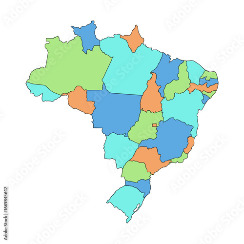 Colorful map of Brazil digital vector illustration design white background.