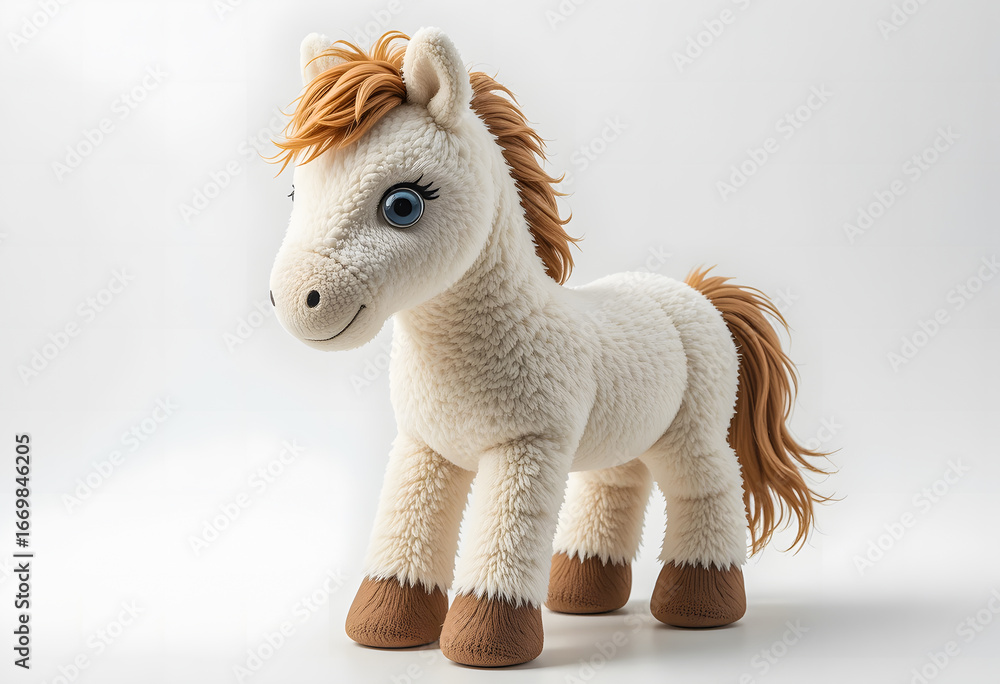 Obraz premium Charming full-body 3D horse illustration, featuring a delightful expression and a soft, cuddly appearance.
