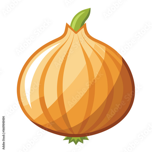 Illustration of a Ripe Onion with Green Shoots Artistic Rendering of a Culinary Staple for Recipes and Food Design