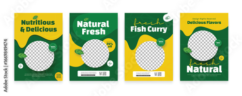 Green Healthy Food Flyer Template Bundle, Natural and Organic Restaurant Menu Poster Design