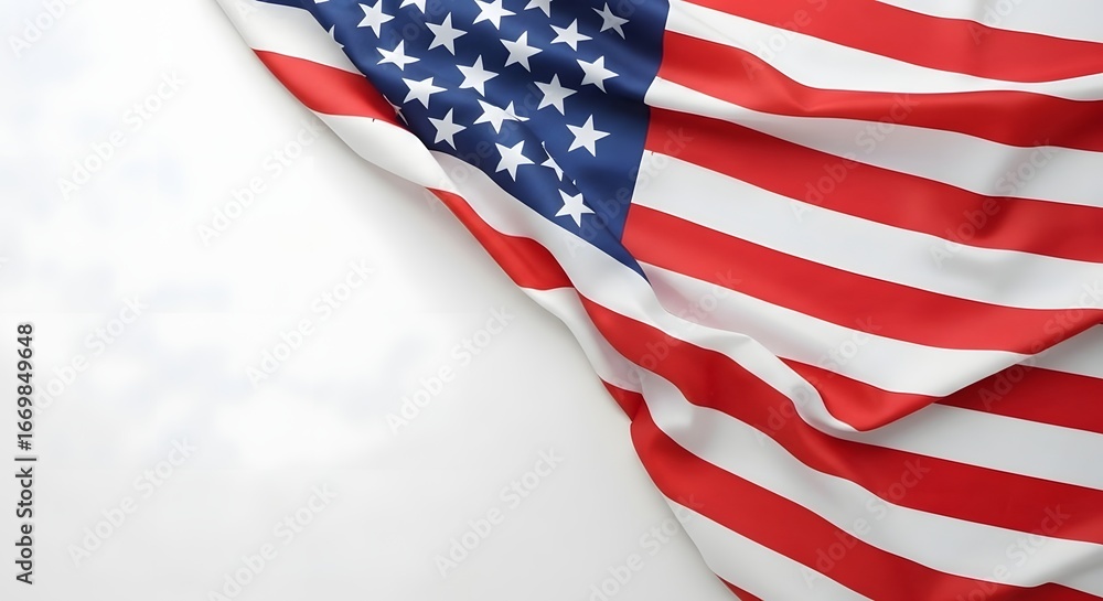 Obraz premium Closeup of the american flag, isolated on white background, showing stars and stripes in detail