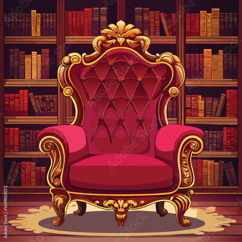 Antique throne chairs for king and queen on white background.