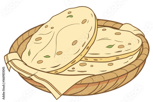 Delicious Stack of Indian Paratha Flatbreads Garnished with Herbs on a Wooden Plate Vector Illustration