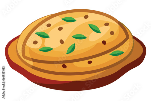 Delicious Stack of Indian Paratha Flatbreads Garnished with Herbs on a Wooden Plate Vector Illustration