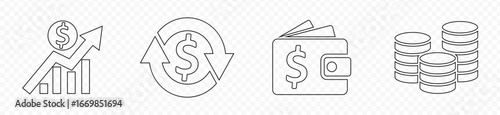 money icon set. containing cash, saving, wallet, transfer, withdraw icons. finance symbol for app, ui, website and design element. transparent png and vector illustration.