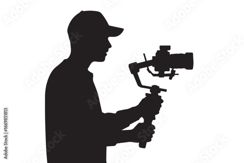minimal vector icon of person holding camera and gimbal stabilizer illustrating modern videography equipment technology