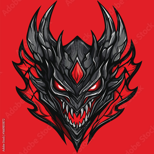  Dark Armored Dragon Head Illustration | Fierce Fantasy Beast Vector Art