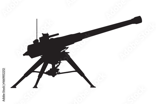 military weapon silhouette vector showing mounted machine gun autocannon on stable tripod for graphic design ai eps jpeg png