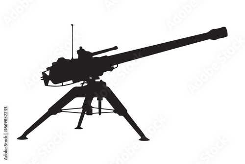 high resolution vector silhouette of a tripod mounted heavy machine gun autocannon for engineering and defense projects ai eps jpeg png