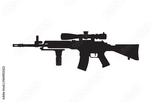 minimalist combat rifle outline vector illustration for security defense army specialforces design