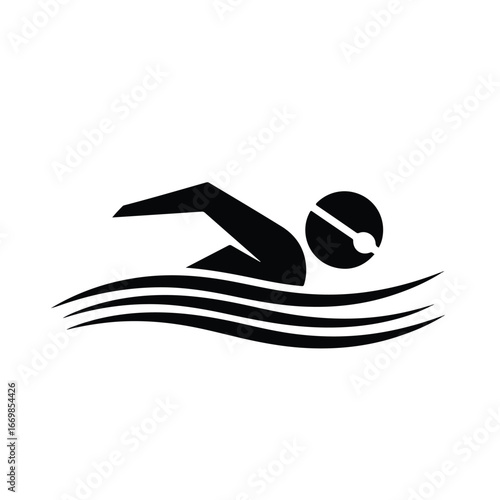 Illustration of a swimmer in silhouette moves through wavy water