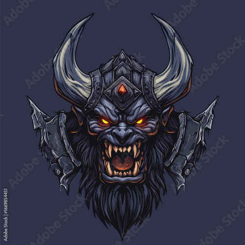 Menacing Dark Horned Beast Head | Aggressive Fantasy Creature Vector Art