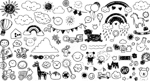 Preschool doodle collection on a white background. Set of preschool doodle elements
