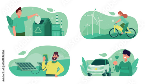 Green technology. Eco smart production industry exact vector concept illustration in cartoon style