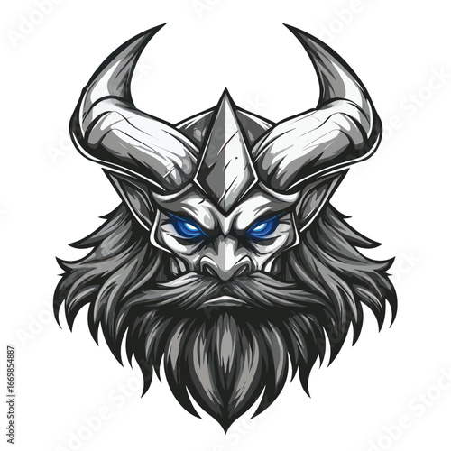  Grey Armored Viking Warrior Head | Nordic Mythology Mascot Vector