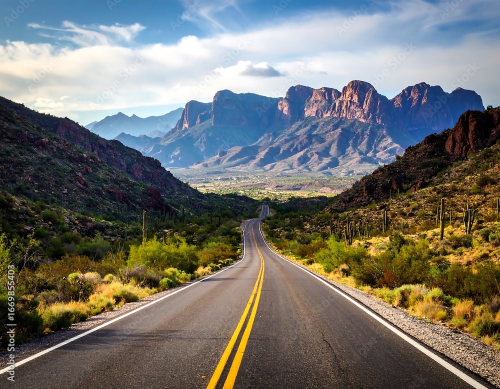 Naklejka premium Scenic highway through desert mountains