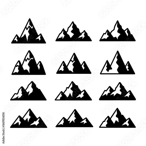 Collection of Black Silhouette Mountain Designs for Logos and Illustrations

