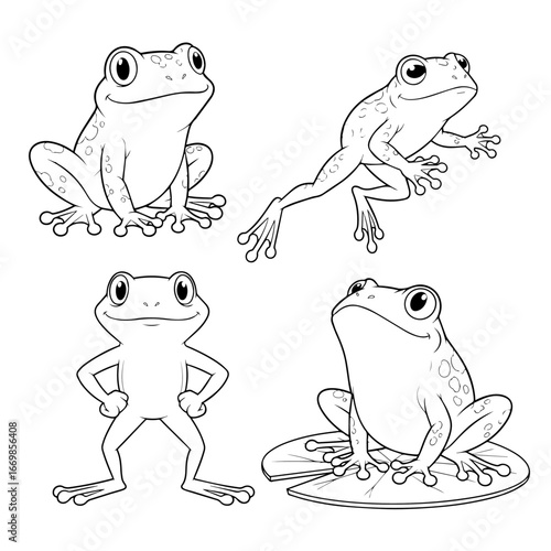 Set of frogs for coloring book.Line art design for kids coloring page. Coloring page outline of cartoon frog