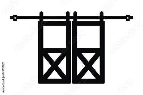 Modern farmhouse style double barn doors with x brace detail on sliding track