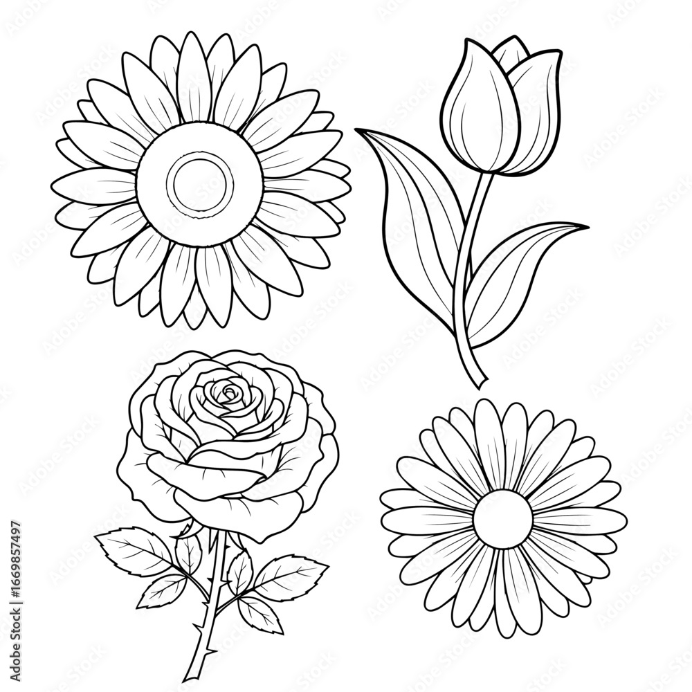 Hand drawn flower patterns for coloring pages