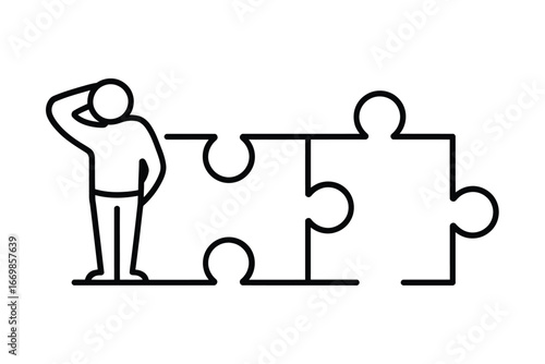 Confused person scratching head next to two incomplete puzzle pieces
