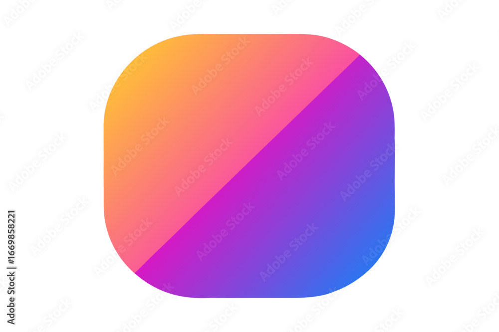 Abstract rounded rectangle shape with a vibrant diagonal gradient transitioning from warm orange and pink to cool purple and blue against a black background Abstract rounded rectangle shape with a vibrant diagonal gradient transitioning from warm orange and pink to cool purple and blue against a black background