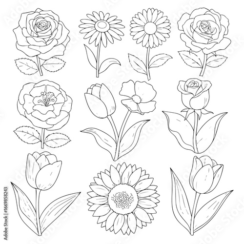 Hand drawn flower patterns for coloring pages