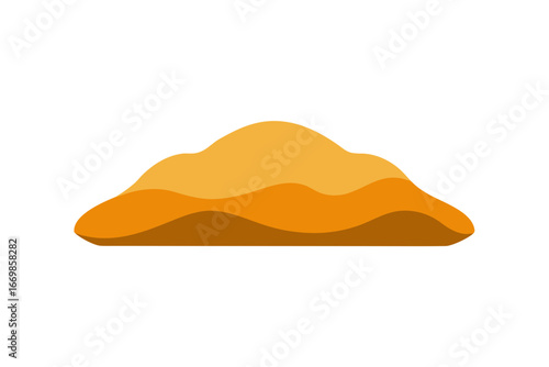 Stylized abstract landscape with rolling hills and dunes in warm earthy tones against a stark black background creating a minimalist design