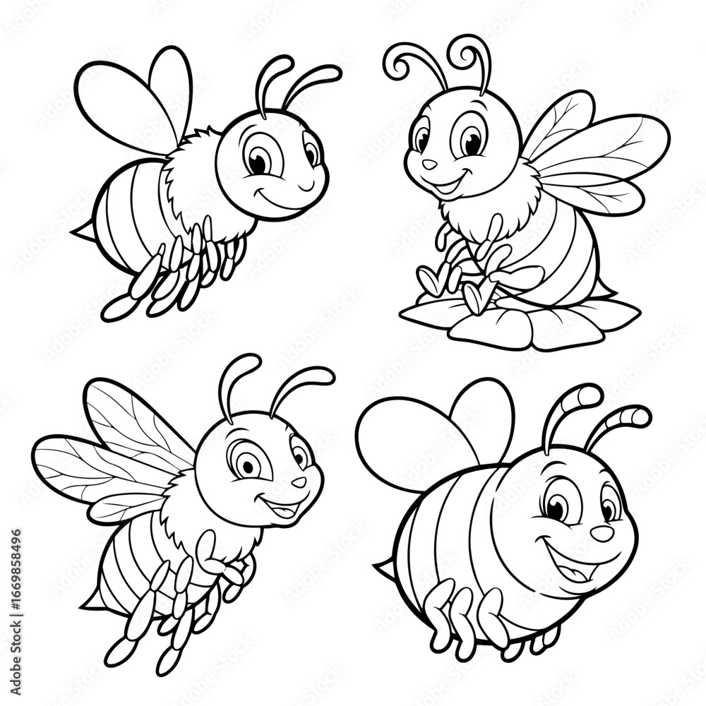 Naklejka premium Hand drawn bee patterns for coloring pages