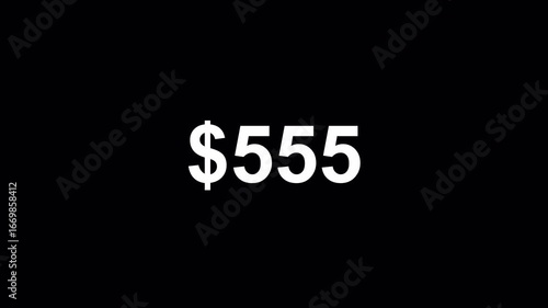 dollar counting animation starting from 0 to 1000 on black background.for sale animation