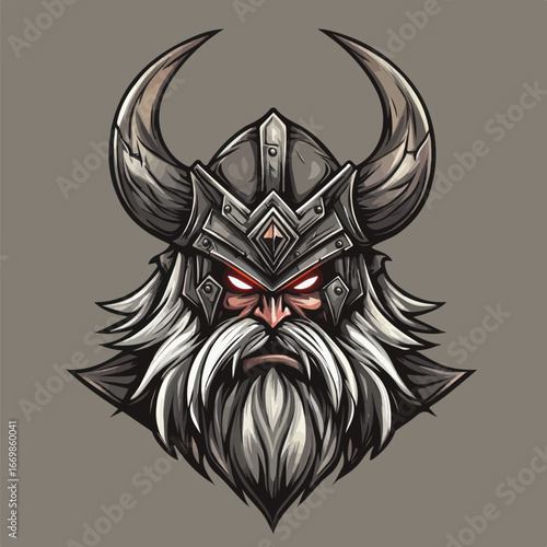 Grey Armored Viking Warrior Head | Nordic Mythology Mascot Vector