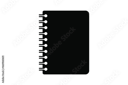 Simple black silhouette of a spiral bound notebook on a white background