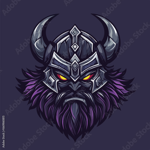 Mystical Purple Horned Demon Head | Dark Fantasy Beast Vector Art