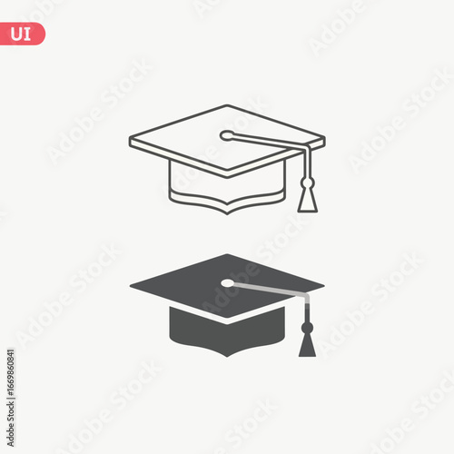 Two graduation cap icons, one in outline and one in solid fill.