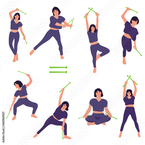 Poundfit woman fitness exercise with aerobic sticks workout gym training yoga workout