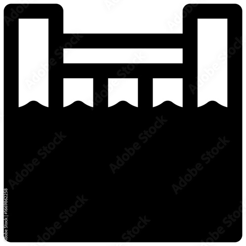 Reservoir. Outlined stroke vector icon with black-filled details.