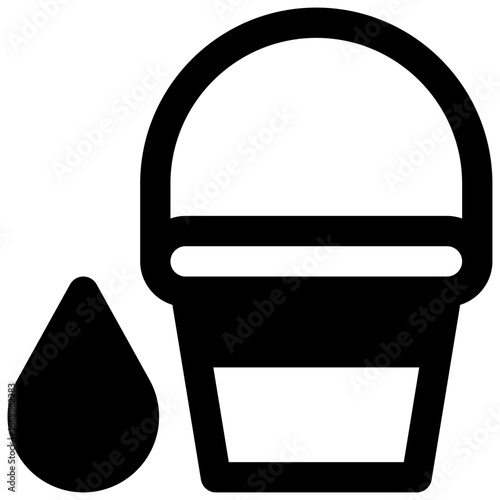 Water bucket. Outlined stroke vector icon with black-filled details.