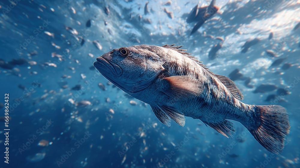 Fototapeta premium Isolated fish in a wide open underwater space