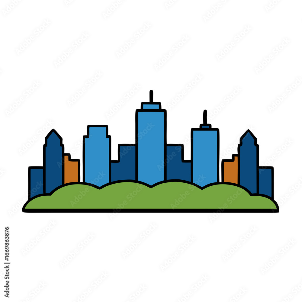 Naklejka premium vector illustration city skyline white background