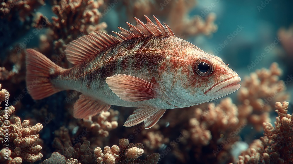 Fototapeta premium Realistic fish with minimal coral around