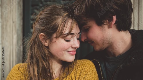 Wallpaper Mural A loving couple sharing an intimate moment, their foreheads gently touching. Torontodigital.ca