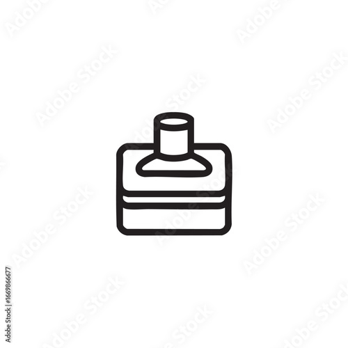 A simple line drawing of a perfume bottle.