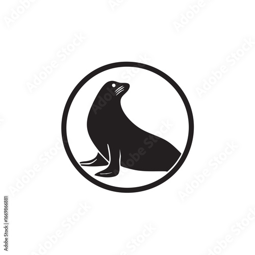 A simple icon of a sea lion in a circle.